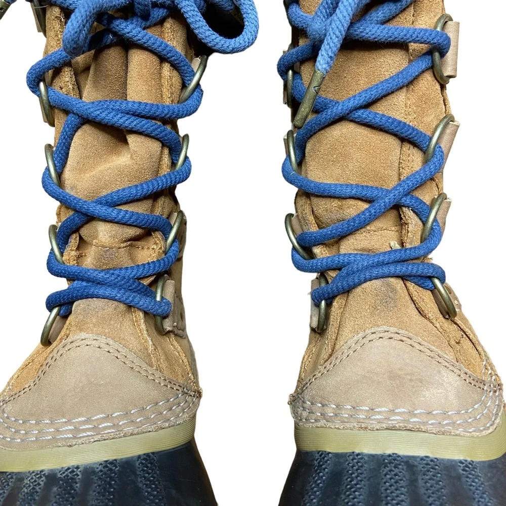 SOREL Joan of Arctic Boots Elk Dark Mountain Leather Winter Tan Womens Size 7